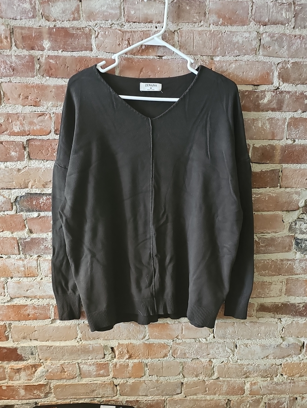 Zenana Outfitters Men’s Dark Brown V-Neck Sweater